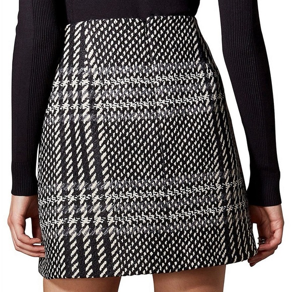 Karen Millen Monochrome Plaid Mini Skirt Black & White Plaid Size 8 wool blend - Picture 10 of 17